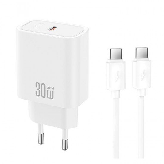 XO Φορτιστής GaN με Θύρα USB-C και Καλώδιο USB-C - USB-C 30W Quick Charge 2.0/3.0/4.0 Λευκός XO Φορτιστής GaN με Θύρα USB-C και Καλώδιο USB-C - USB-C 30W Quick Charge 2.0/3.0/4.0 Λευκός