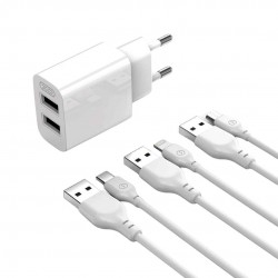 XO Φορτιστής με 2 Θύρες USB-A και Καλώδιο micro USB Λευκός