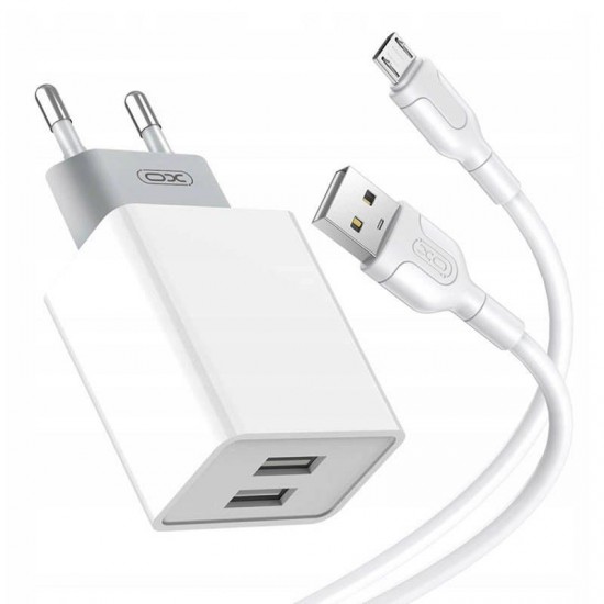 XO Φορτιστής με 2 Θύρες USB-A και Καλώδιο micro USB Λευκός (L65)