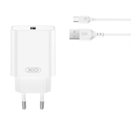 XO Φορτιστής με Θύρα USB-A και Καλώδιο micro USB 18W Quick Charge 3.0 Λευκός