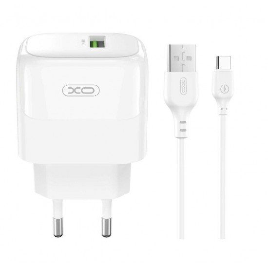 XO Φορτιστής με Θύρα USB-A και Καλώδιο USB-C 18W Quick Charge 3.0 Λευκός