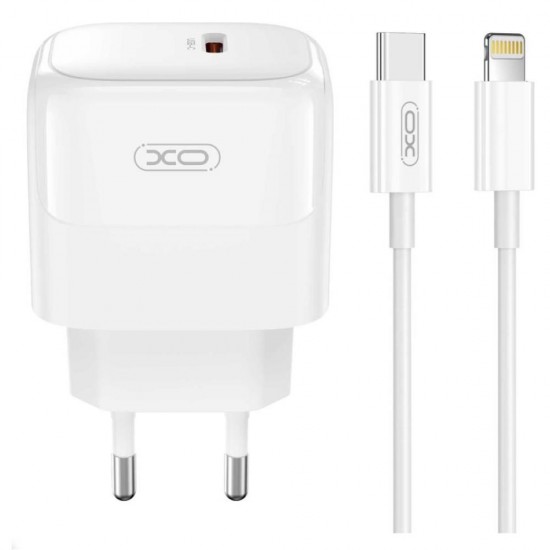 XO Φορτιστής USB-C και Καλώδιο USB-C - Lightning 20W Power Delivery Λευκός