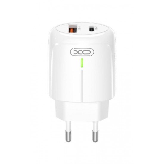 XO L114 Φορτιστής USB-A και USB-C 20W Power Delivery Λευκός
