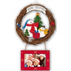 Χριστουγεννιάτικο Στεφάνι με Κορνίζα 10x15cm  Ξύλινη Κόκκινη