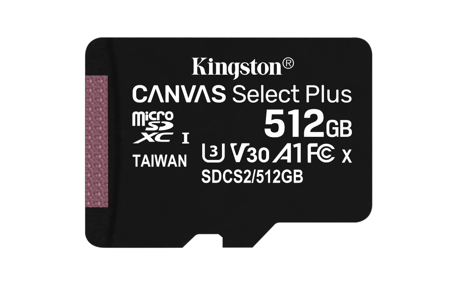 Kingston Canvas Select Plus Microsdxc 512Gb U3 V30 A1 Uhs-I 100Mb/s