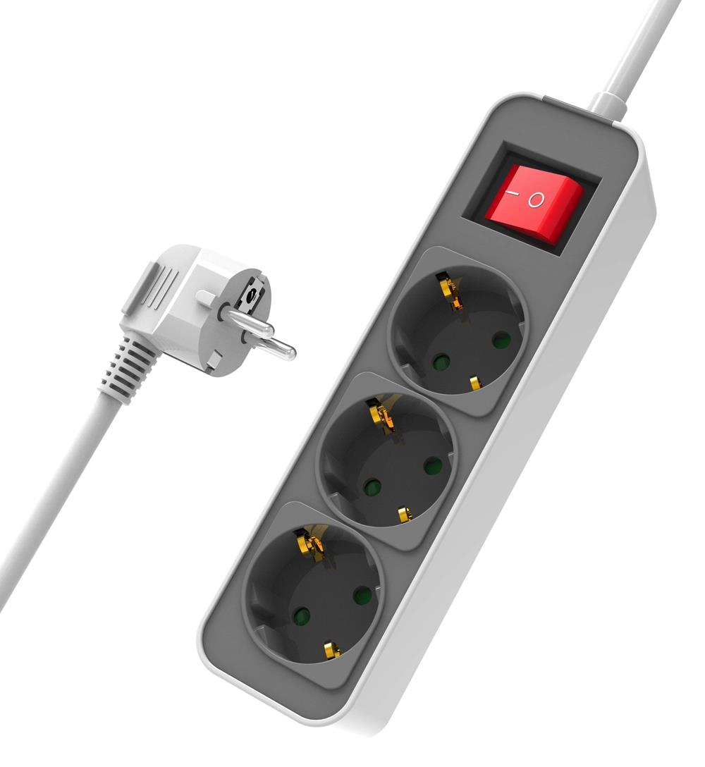 Powertech Πολύπριζο Ασφαλείας 3X Schuko 16A 1.4M Λευκό